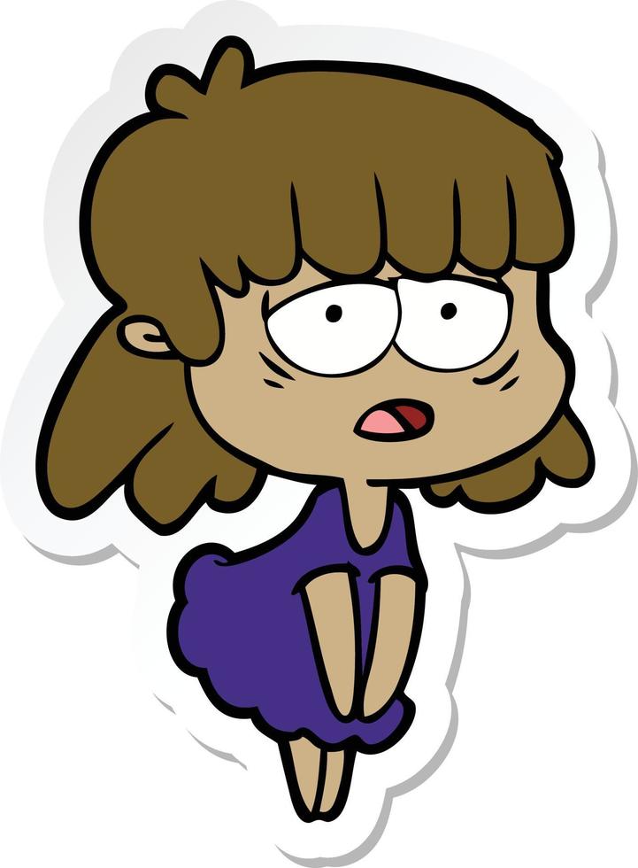 sticker of a cartoon tired woman vector