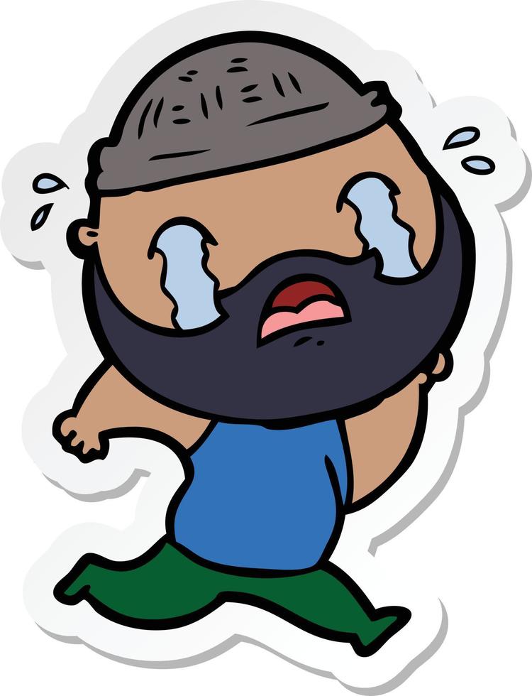 sticker of a cartoon bearded man crying vector