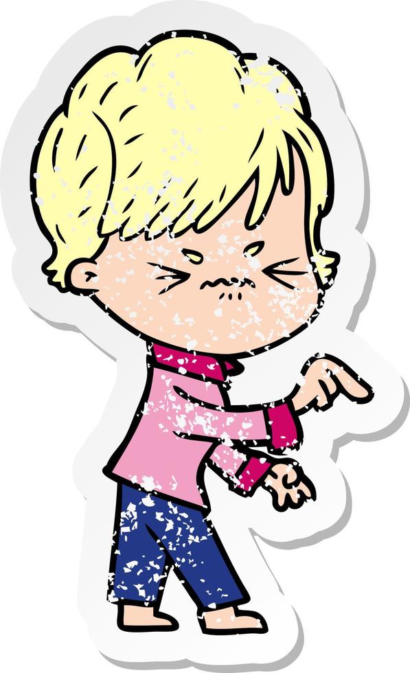 distressed sticker of a cartoon frustrated woman vector