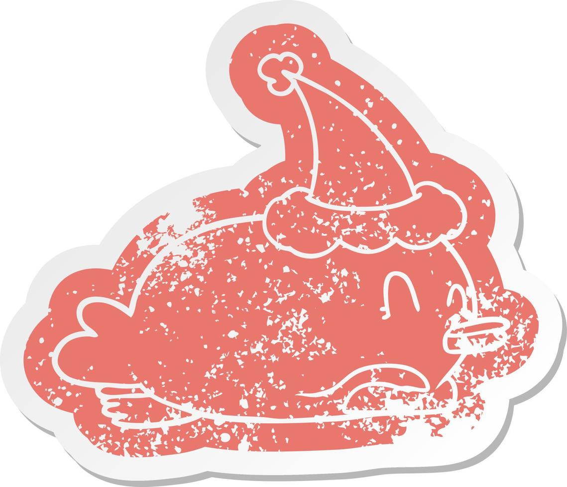 penguin lying on belly wearing santa hat vector