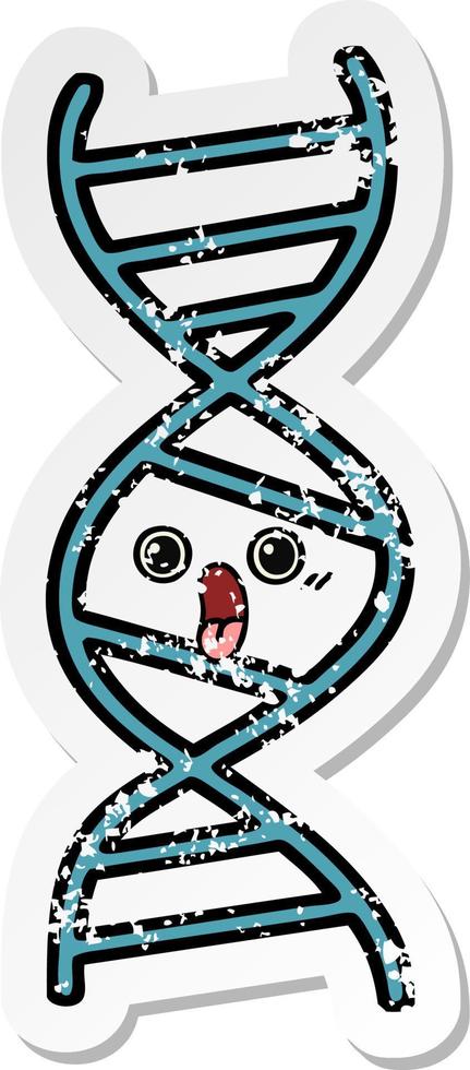 distressed sticker of a cute cartoon DNA strand vector