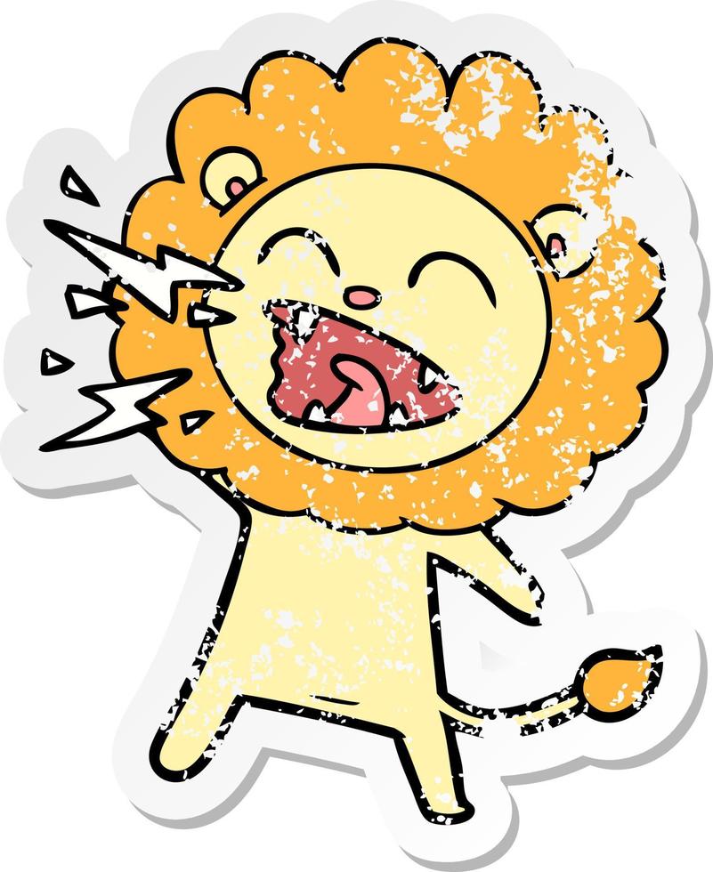 distressed sticker of a cartoon roaring lion vector