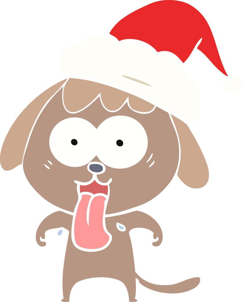 Linda ilustración de color plano de un perro con gorro de Papá Noel vector