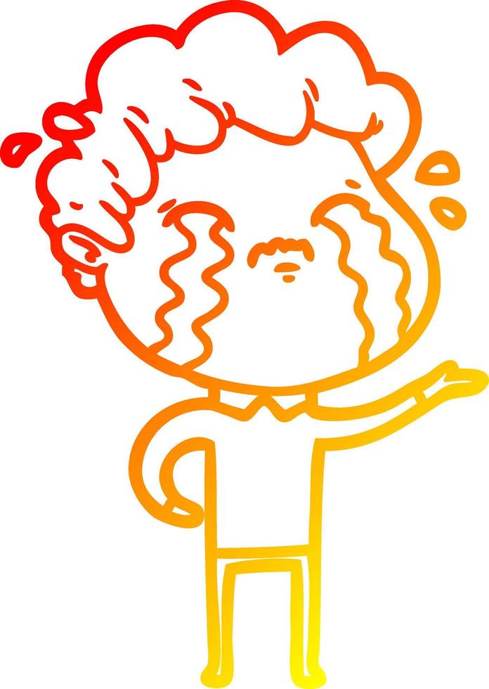 warm gradient line drawing cartoon man crying vector