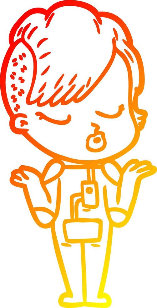 warm gradient line drawing cartoon pretty hipster girl vector