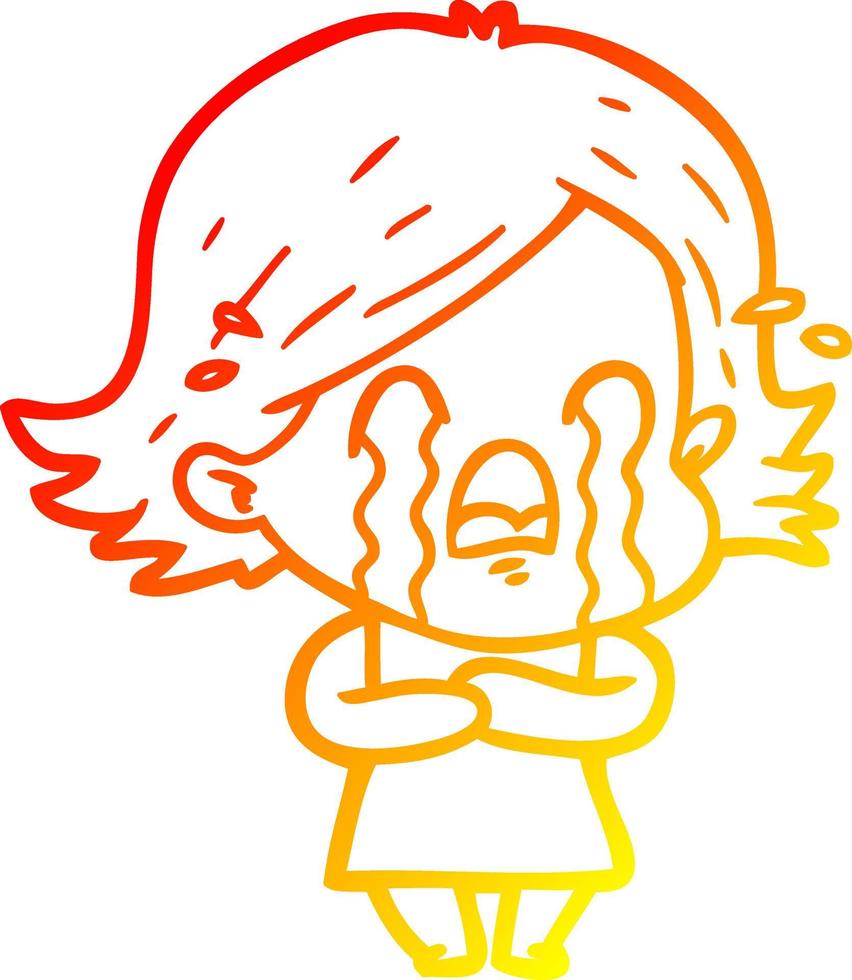 warm gradient line drawing cartoon woman crying vector