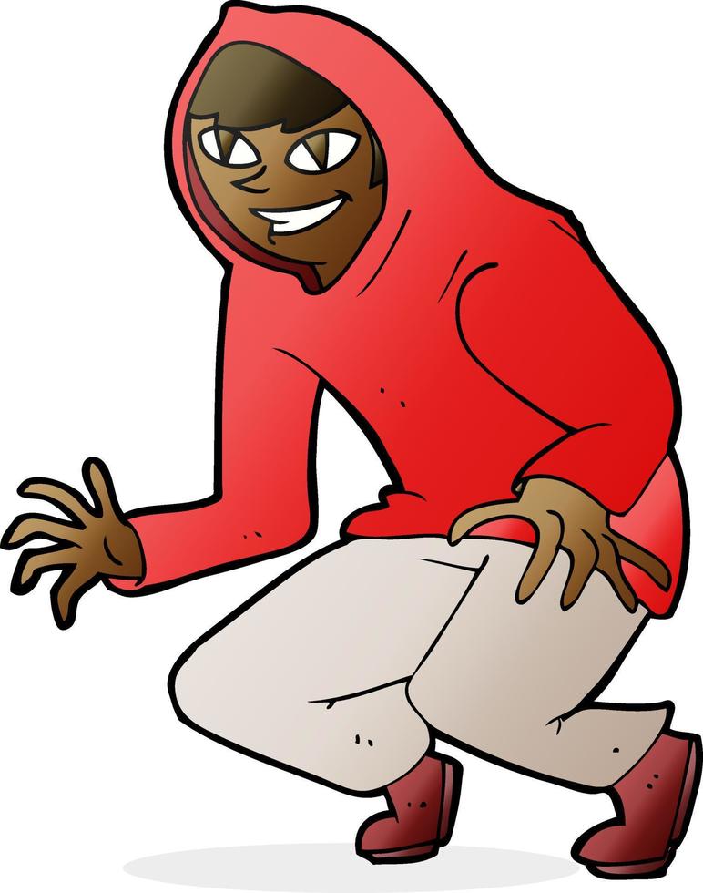 cartoon mischievous boy in hooded top vector