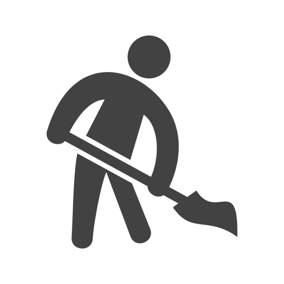 hombre barriendo piso glifo icono negro vector