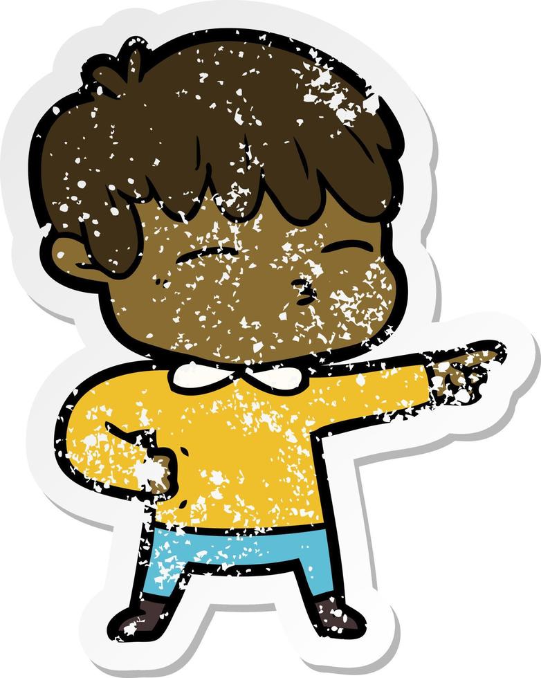 distressed sticker of a cartoon curious boy vector