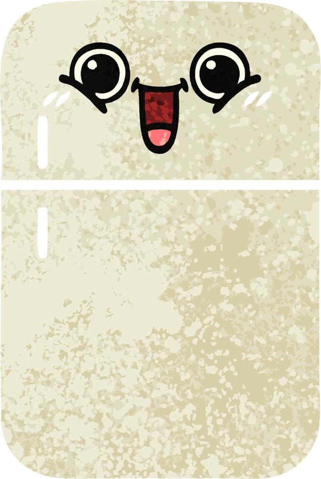 retro illustration style cartoon fridge freezer vector