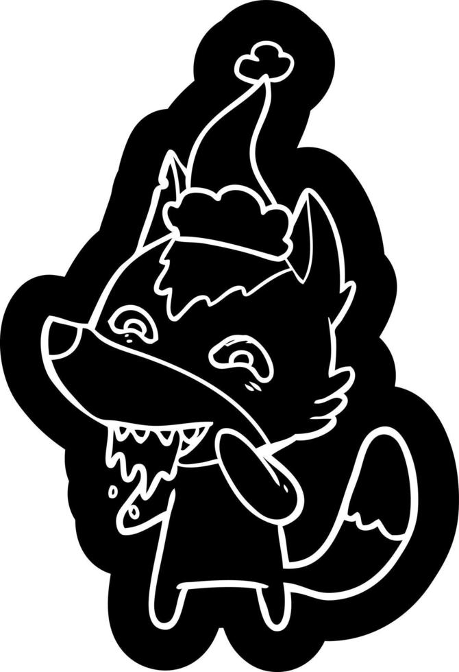 cartoon icon of a hungry wolf wearing santa hat vector