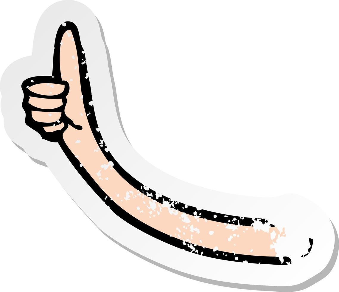 retro distressed sticker of a cartoon arm gesture vector