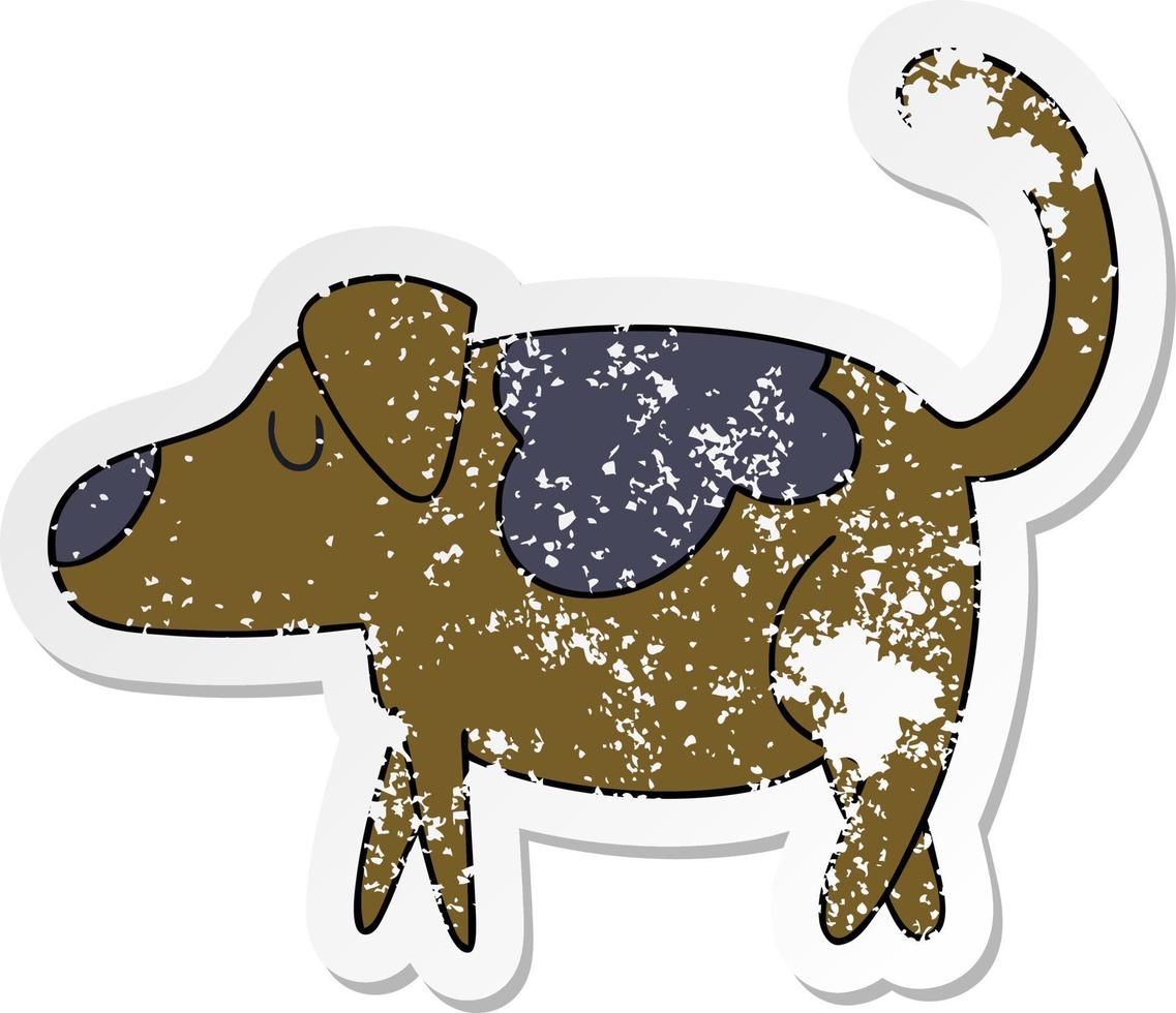 distressed sticker of a quirky hand drawn cartoon dog vector