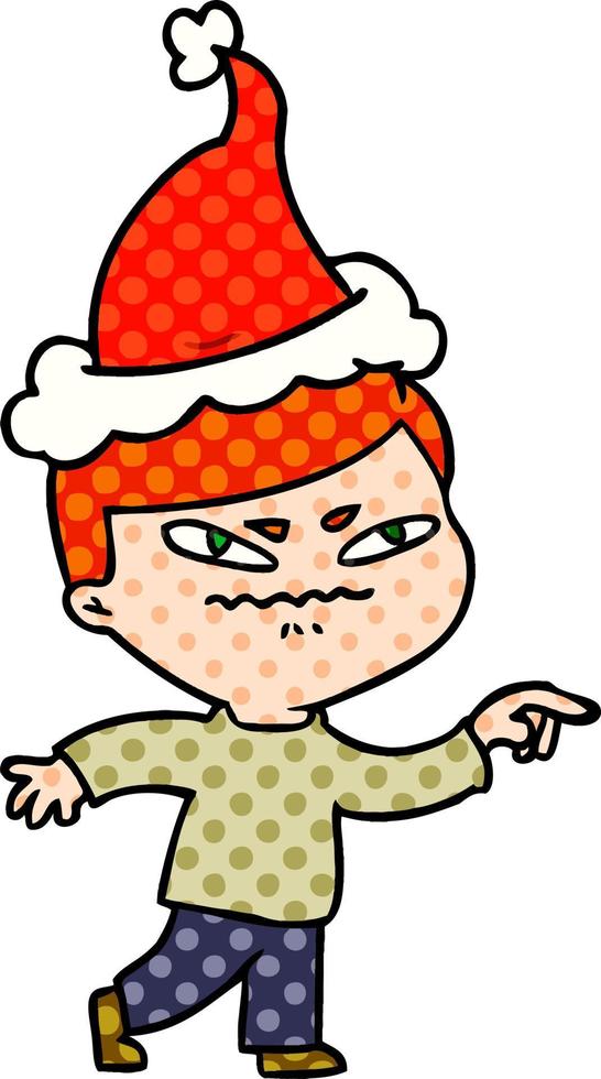 comic book style illustration of a angry man pointing wearing santa hat vector