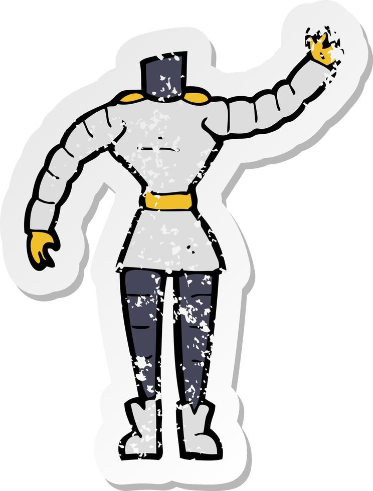 retro distressed sticker of a cartoon female robot body vector