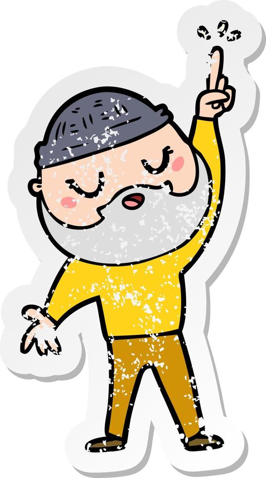 distressed sticker of a cartoon man with beard vector