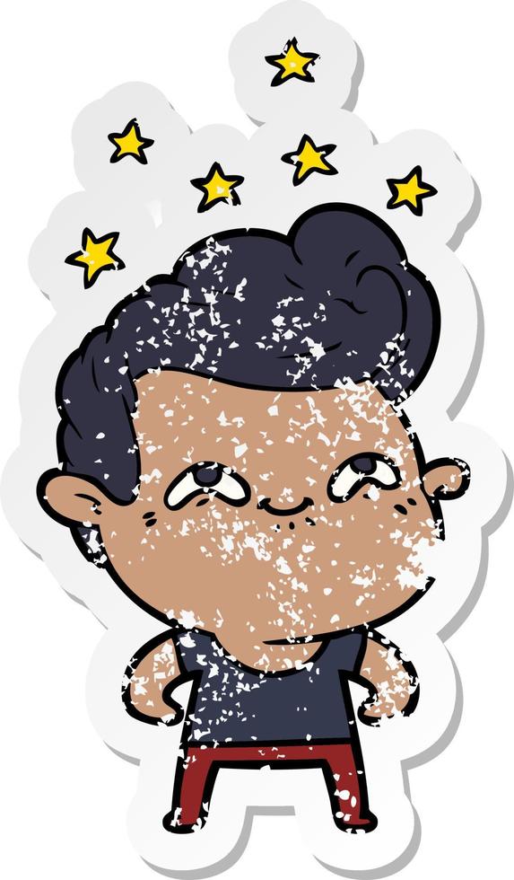 distressed sticker of a cartoon excited man vector