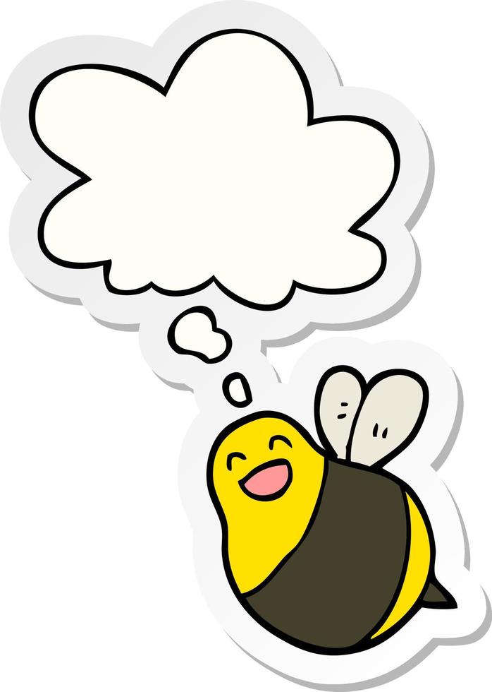 caricatura, abeja, y, pensamiento, burbuja, como, un, pegatina impresa vector