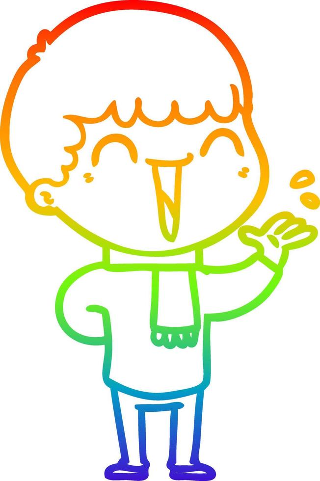 rainbow gradient line drawing cartoon happy man vector