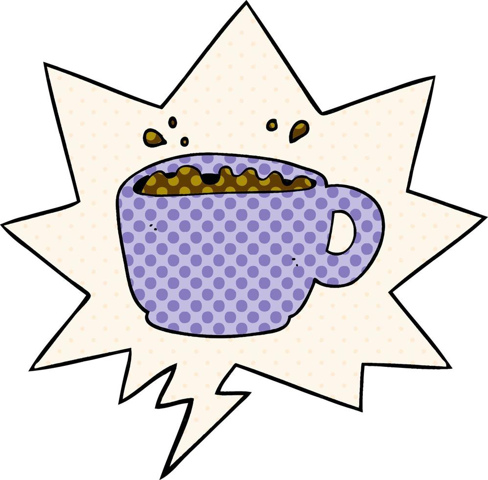 caricatura, taza de café, y, burbuja del discurso, en, cómico, estilo vector