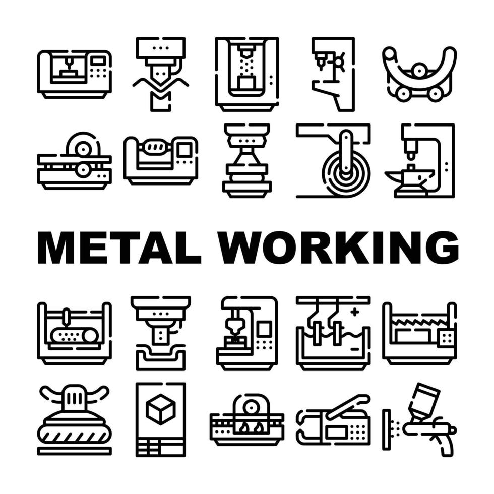 conjunto de iconos de colección de la industria de trabajo del metal vector