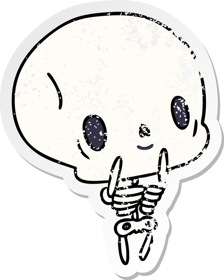 distressed sticker cartoon kawaii cute dead skeleton vector