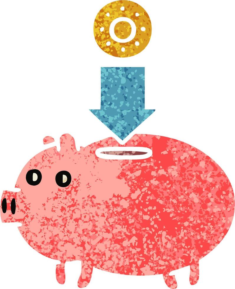 retro illustration style cartoon piggy bank vector