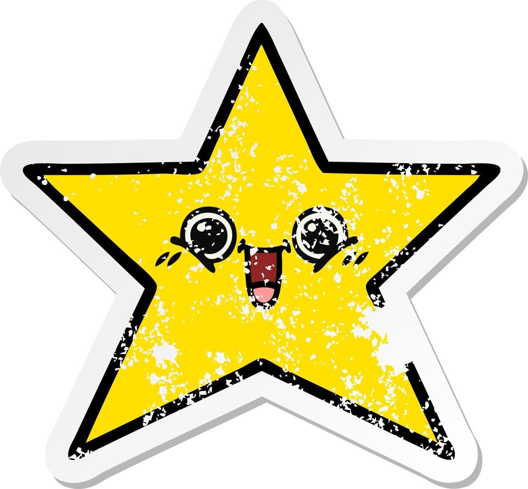 distressed sticker of a cute cartoon gold star vector