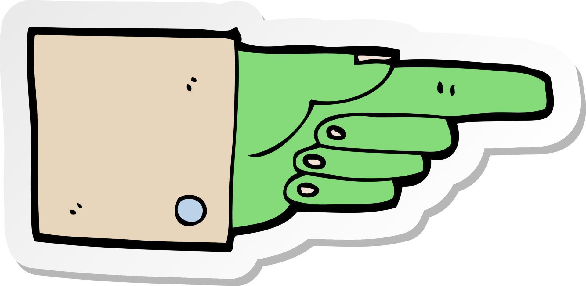 sticker of a cartoon pointing zombie hand vector