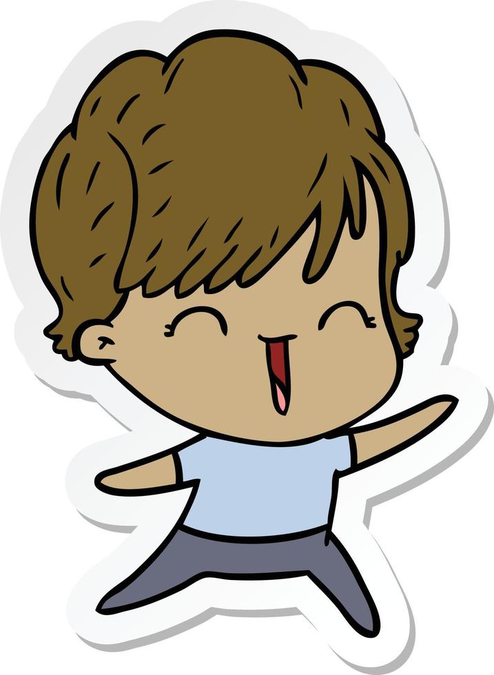 sticker of a cartoon laughing woman vector
