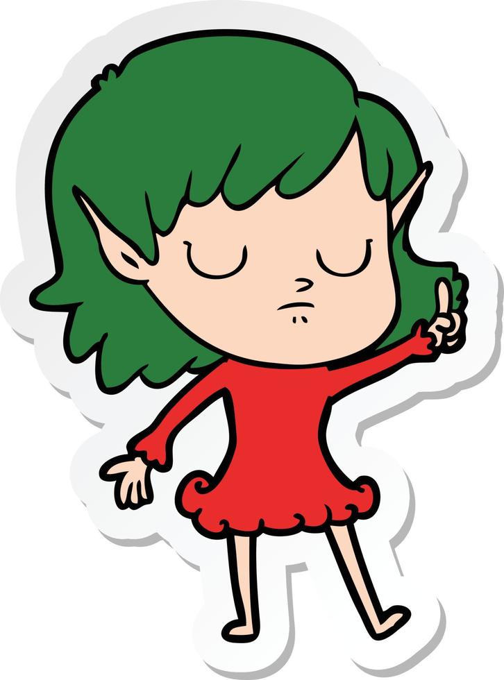 sticker of a cartoon elf girl vector