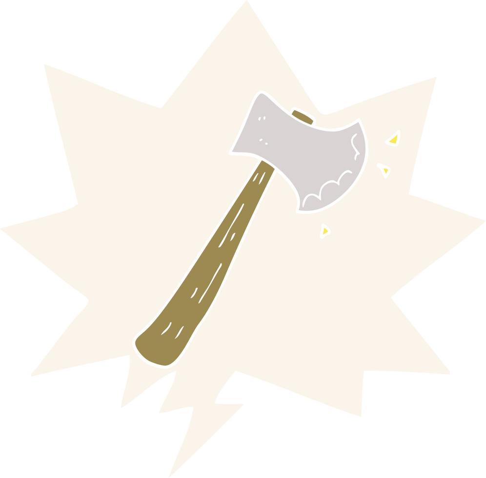 cartoon axe and speech bubble in retro style vector
