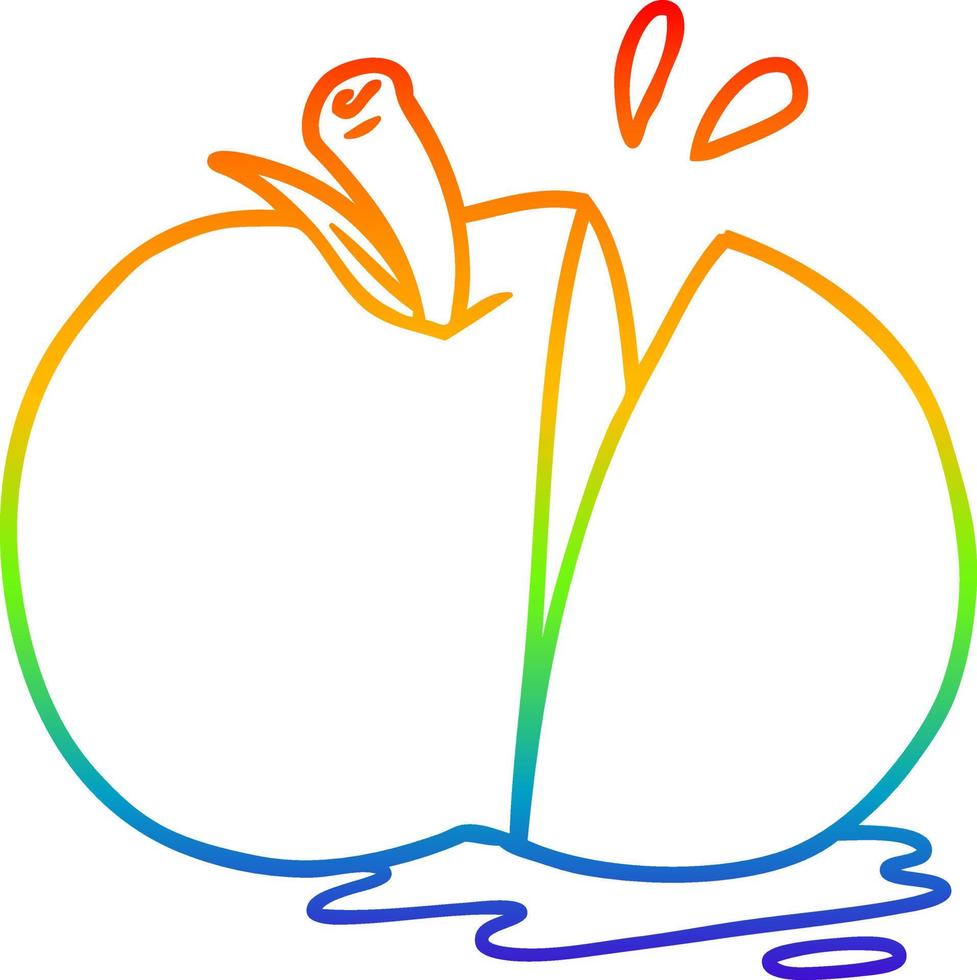 dibujo de línea de gradiente de arco iris manzana en rodajas de dibujos animados vector