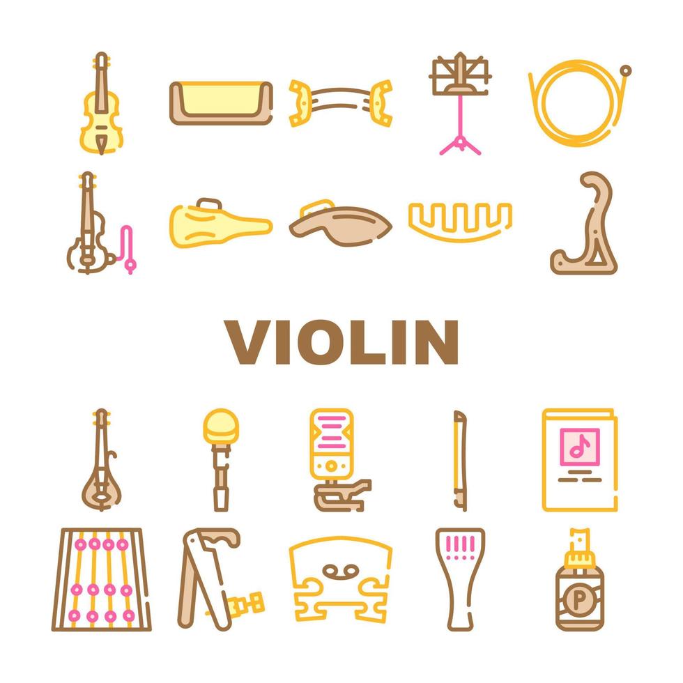 Violin String Musical Instrument Icons Set Vector