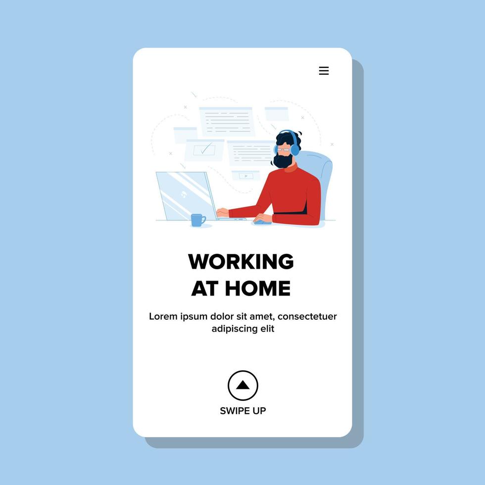Working Home Freelancer Programmer Designer Vector Illustration