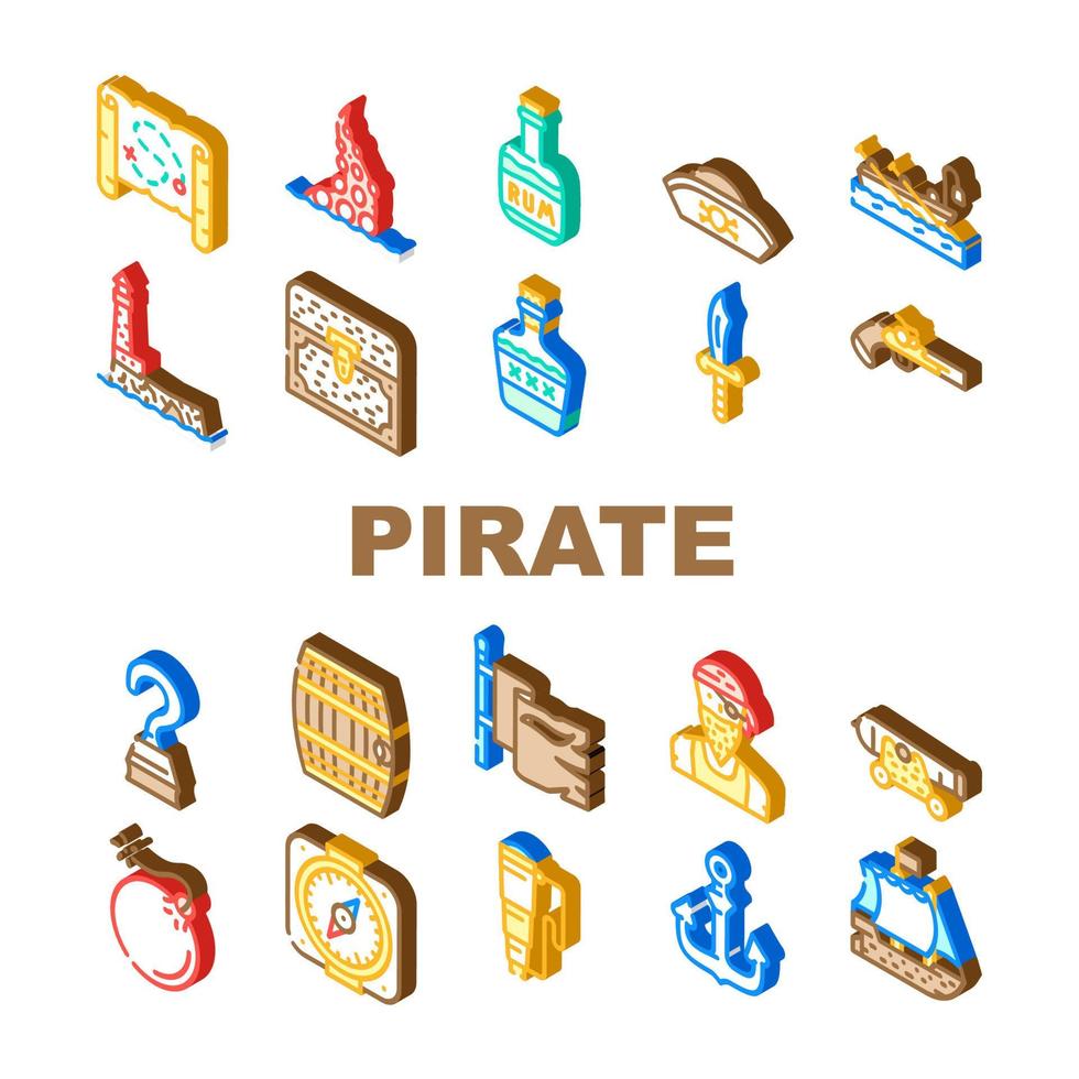 Pirate Sea Robber Collection Icons Set Vector