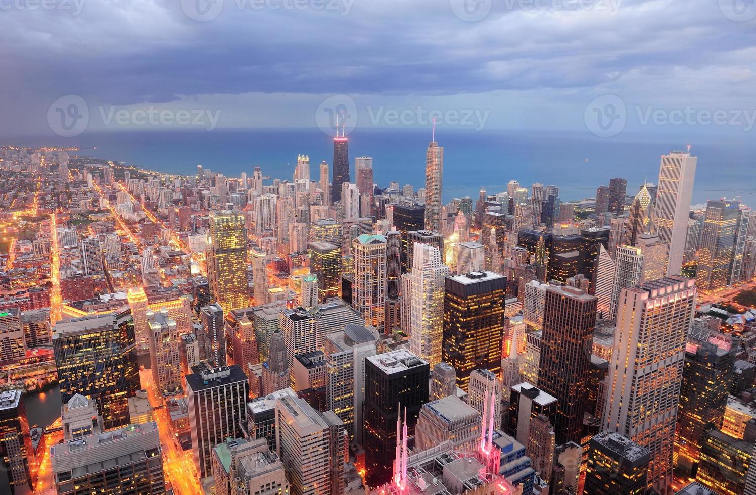 Chicago aerial view at dusk photo