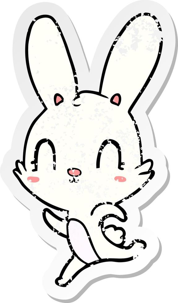 distressed sticker of a cute cartoon rabbit vector
