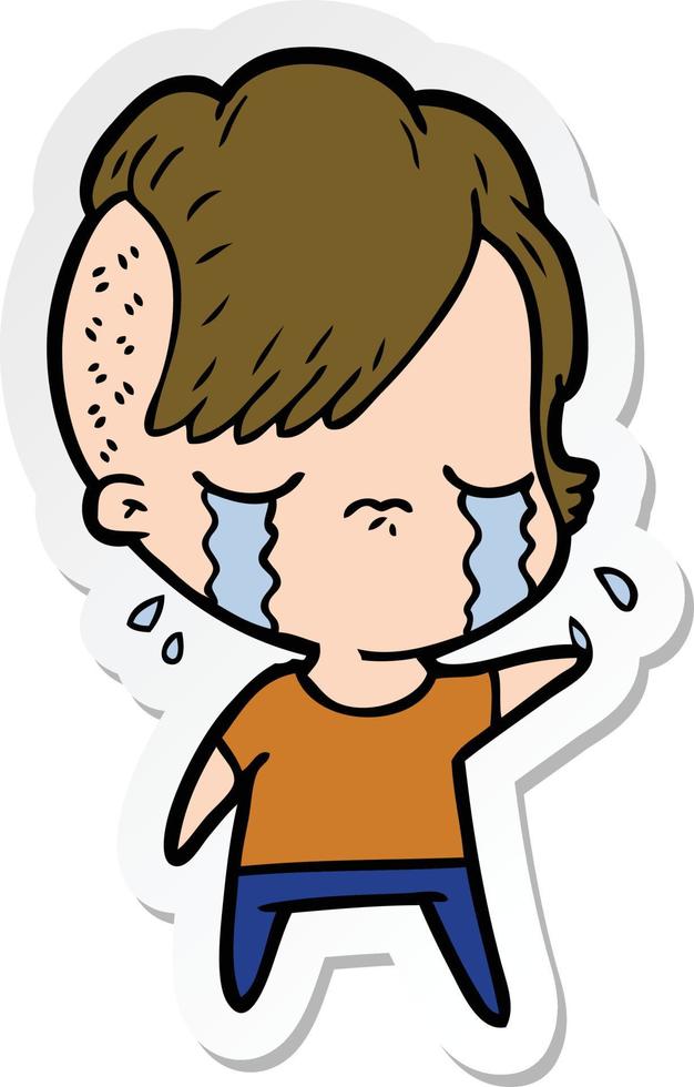 sticker of a cartoon crying girl vector