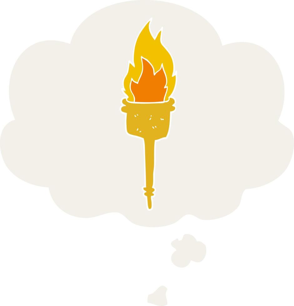 cartoon flaming torch and thought bubble in retro style vector