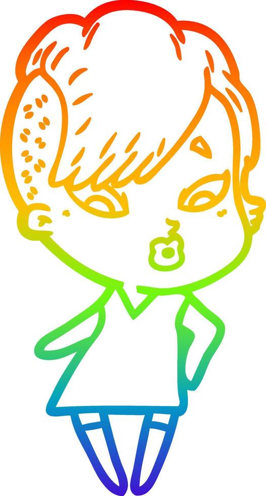 rainbow gradient line drawing cartoon surprised girl vector