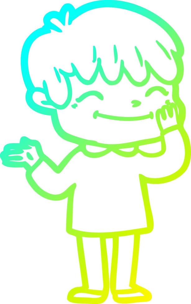 cold gradient line drawing cartoon happy boy vector