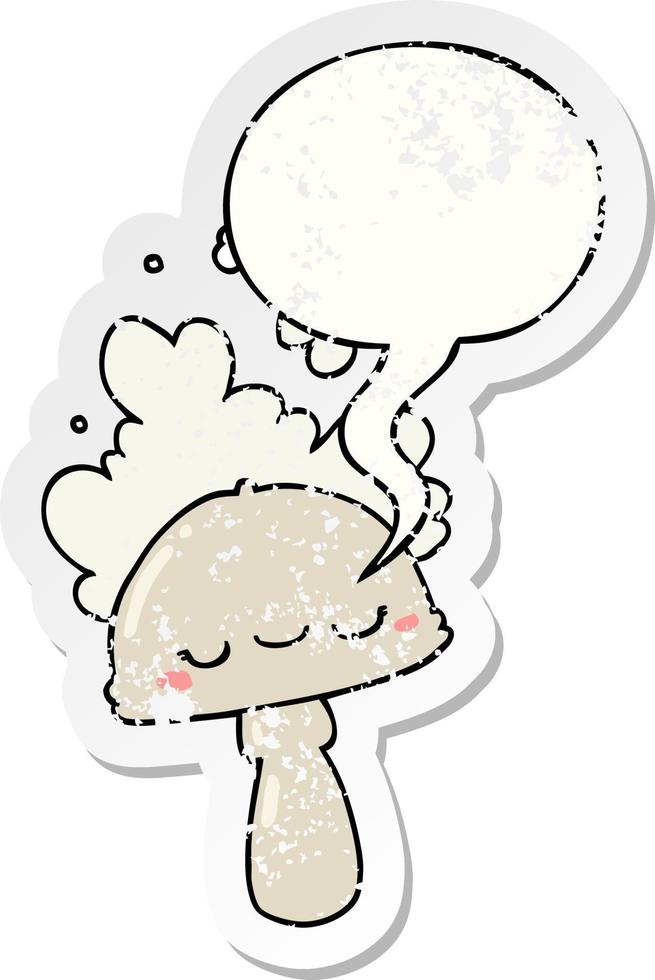 cartoon mushroom and spoor cloud and speech bubble distressed sticker vector