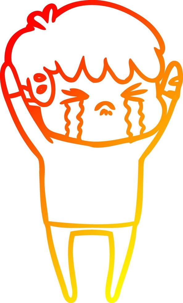 warm gradient line drawing cartoon boy crying vector