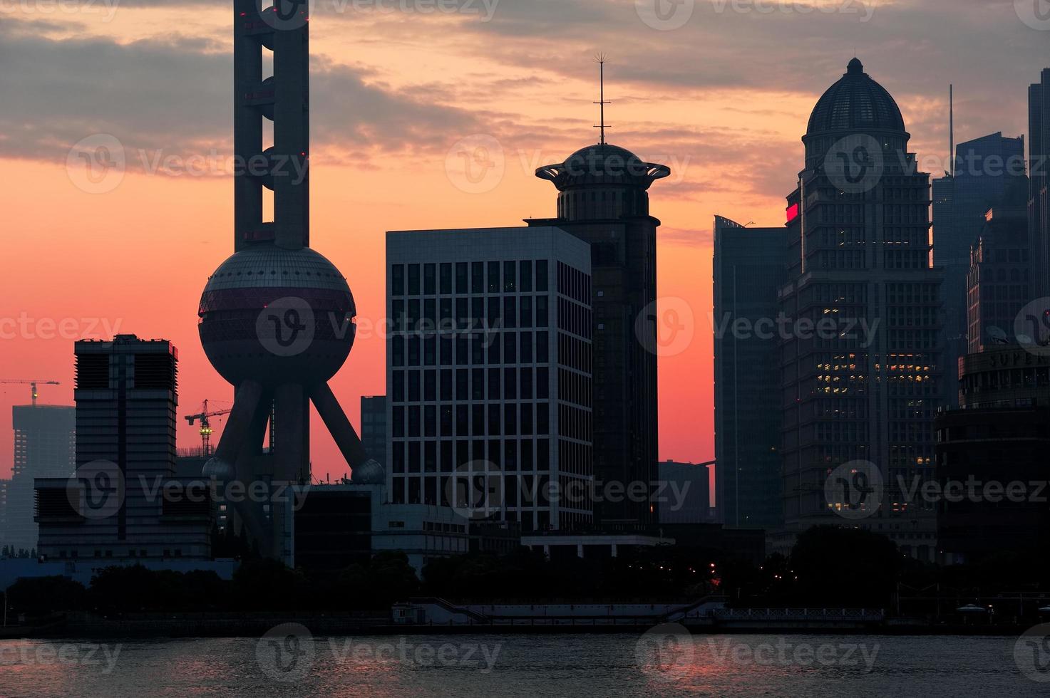 Shanghai morning skyline silhouette photo