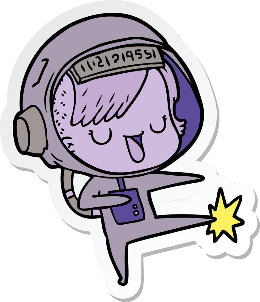 sticker of a cartoon astronaut woman vector