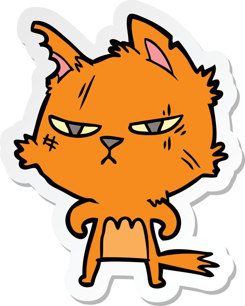 pegatina de un gato duro de dibujos animados vector