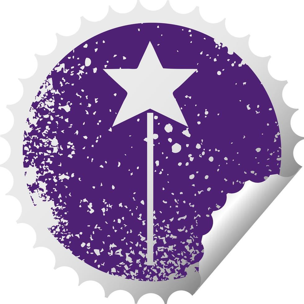 distressed circular peeling sticker symbol star wand vector