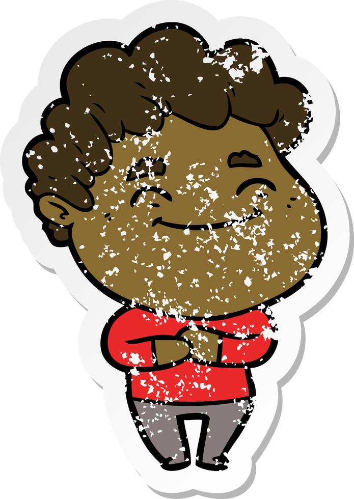 distressed sticker of a cartoon friendly man vector