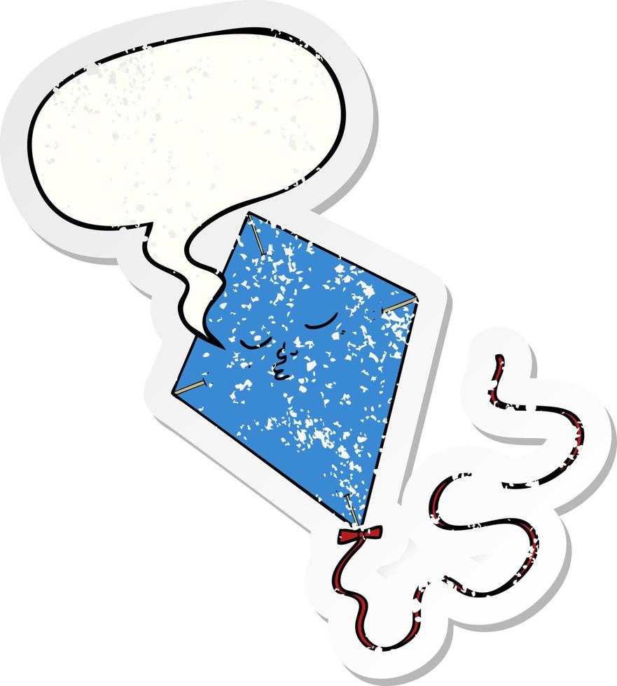 cartoon kite and speech bubble distressed sticker vector